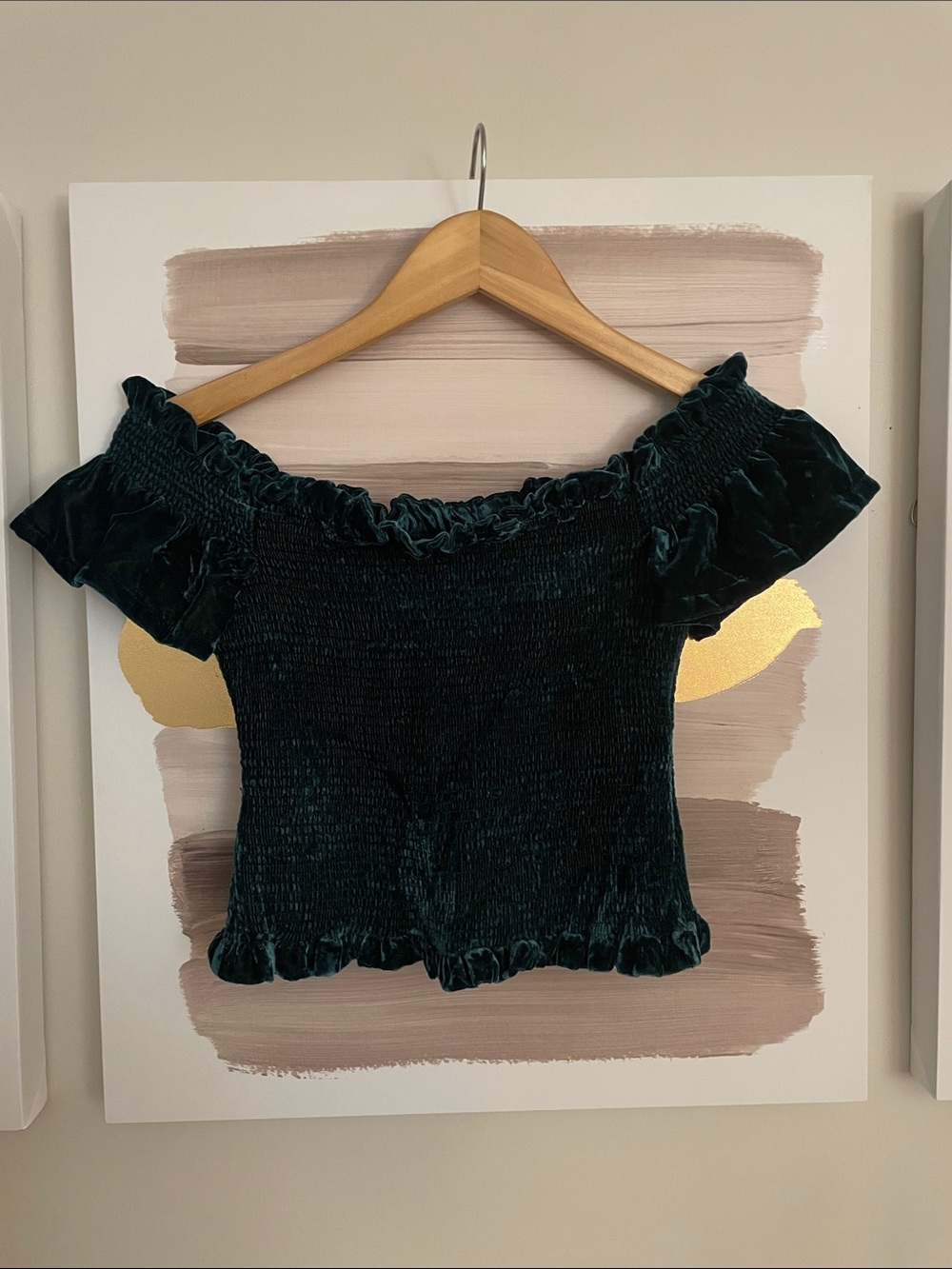 Free People Velvet Off-Shoulder Crop Top - Dark Green